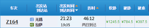 無錫到拉薩火車